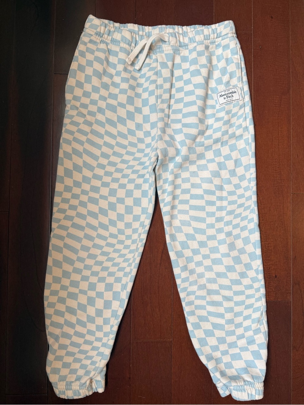 Abercrombie & Fitch Light Blue and White Checkered Kids Joggers